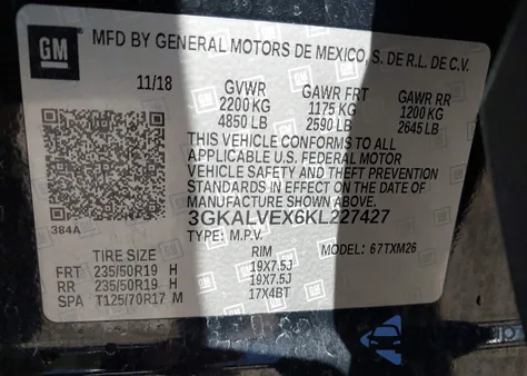 2019 GMC Terrain Slt из США, поврежденный, VIN 3GKALVEX6KL227427